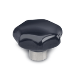 GN 6336.1 - Star knobs, Duroplast, with protruding Stainless Steel bush, Type E, with threaded blind bore