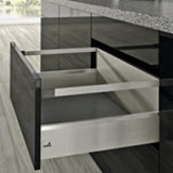 Pot and pan drawer with railing