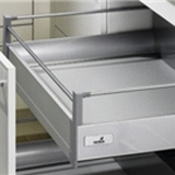 Internal pot and pan drawer with railing