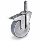 SRC/NL ZAMA FR - Grey non-marking thermoplastic rubber wheels, polypropylene centre, swivel "ZAMA" stem bracket with brake